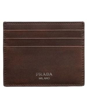 Prada Leather Card Holder - Brown