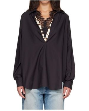 Ssstein Plunging V-Neck Oversized Shirt - Blue