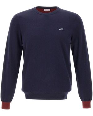 Sun 68 Elbow Patch Crew Neck Knitted Sweater - Blue