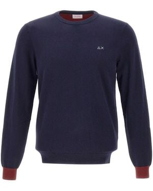 Sun 68 Logo Embroidered Crewneck Knitted Jumper - Blue