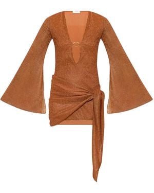 Oséree Oséree Ring Detail Lurex Mini Dress - Brown