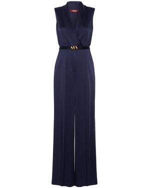 Max Mara Envers Satin Tuxedo Jumpsuit - Blue