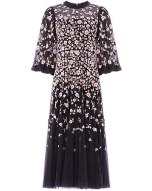 Needle & Thread Robe Longue Sylvia À Fleurs - Black