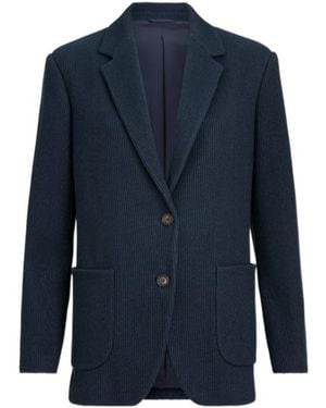 Brunello Cucinelli Sparkling Cotton And Viscose English Rib Knit Blazer With Monili - Blue