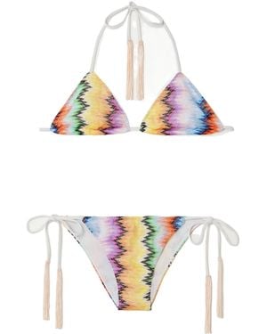 Missoni Mare Fringed Striped Crochet-Knit Triangle Bikini - White