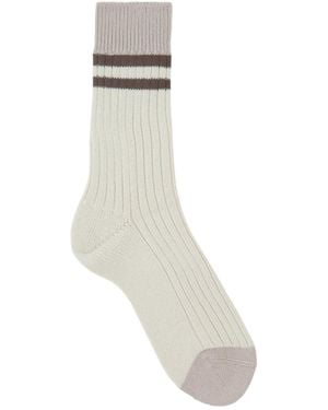 Brunello Cucinelli Striped Ribbed-Knit Ankle Socks - White
