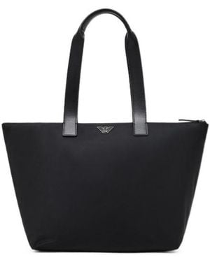 Emporio Armani Logo-Plaque Zipped Shopper Bag - Black