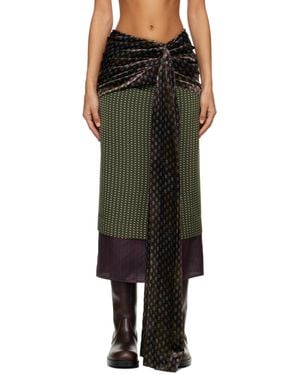 Dries Van Noten Khaki Layered Midi Skirt - Black