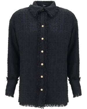 Balmain Fringed Tweed Jacket - Blue