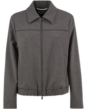 Peserico Long-Sleeve Casual Zip-Up Jacket - Gray