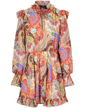 Etro Ruffled Paisley-Print Chiffon Mini Dress - Red