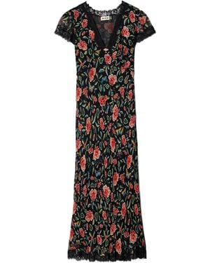 RIXO London Rose-Print Dress - Black
