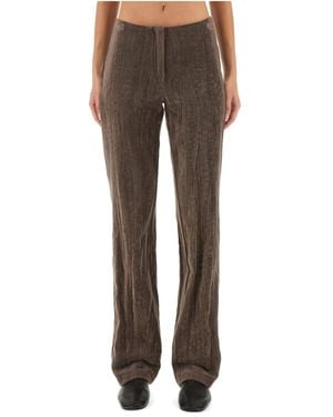 Alysi Velvet Crinkle Slim Trousers - Brown