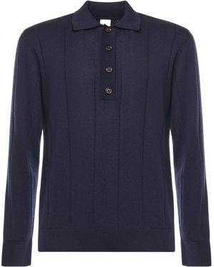Eleventy Long-Sleeved Knitted Polo Shirt - Blue