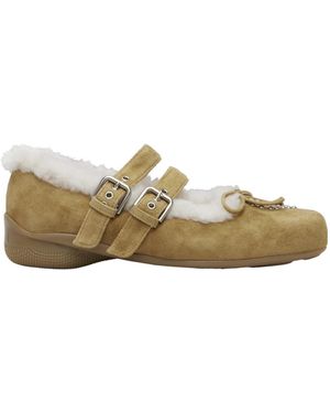 OPEN YY Wool Heart-Shaped Studded Ballet Shoes - Brown