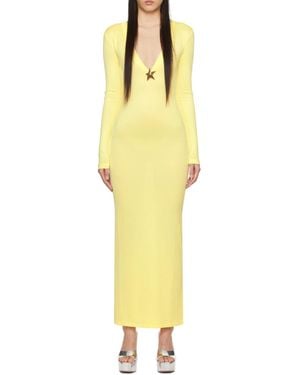 Area Rib Knitted Dress - Yellow