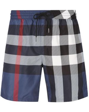 Burberry Checked Drawstring Swim Shorts - Blue