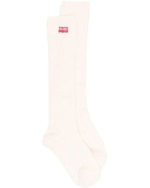 KENZO Logo-Patch Ribbed-Knit Ankle Socks - White