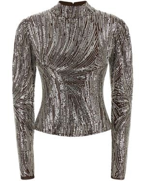 Rabanne Sequin Wave Long Sleeve Top - Grey