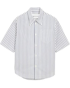 Ami Paris Striped Short Sleeved Shirt - White