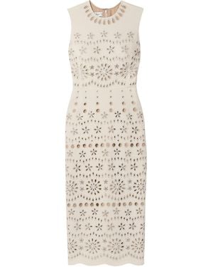 Oscar de la Renta Crystal Embellished Embroidered Blended Dress - White