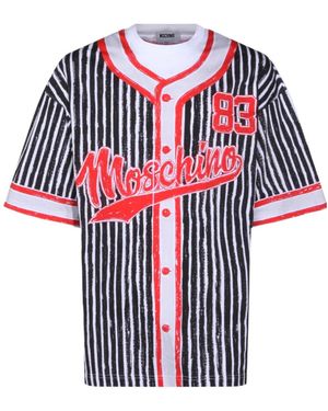 Moschino Logo Printed Striped T-Shirt - Red