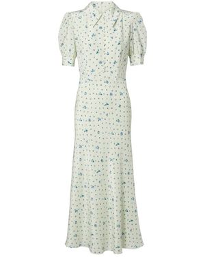 Alessandra Rich Floral Pattern Silk Midi Dress - White