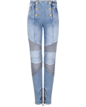 Balmain High Waist Paneled Jeans - Blue