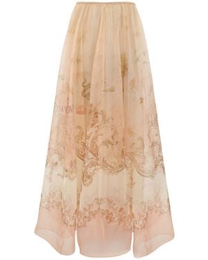 Zimmermann Hypnotic Organza Map Printed Maxi Skirt - Natural