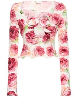 Magda Butrym Printed Jersey Crop Top W/ Flowers - Pink