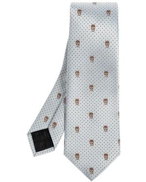 McQueen Skull-Jacquard Pointed-Tip Tie - White