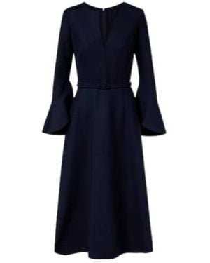 Oscar de la Renta Belted Wool-Blend Midi Dress - Blue