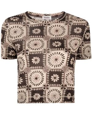 Nanushka Floral-Print Short-Sleeved T-Shirt - Natural
