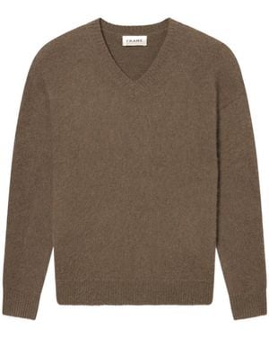 FRAME Brushed V-Neck Jumper - Brown