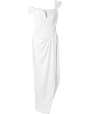 Alex Perry Asymmetric Off-The-Shoulder Crepe Gown - White