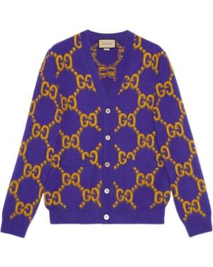 Gucci Gg Intarsia Knit Cardigan - Purple