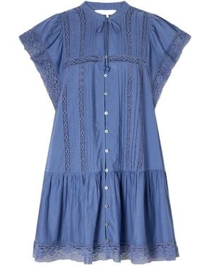 Sea Tiered Lace-Trimmed Cotton Mini Dress - Blue