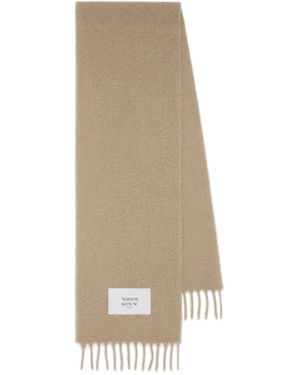 Maison Kitsuné Maison Kitsuné Logo Patch Fringed Knit Scarf - Natural