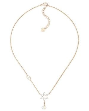 Dior Embellished Logo Plaque Necklace - White