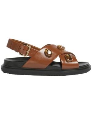 Marni Leather Fussbett With Crystals - Brown