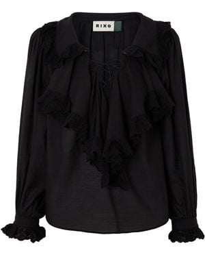 RIXO London Milia Ruffled Lace-Trim Blouse - Black