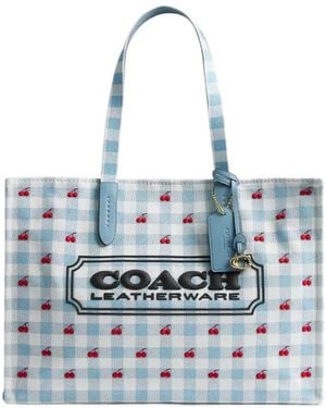 COACH Tote Bag With Gingham Print - Blue