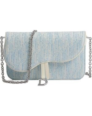 Dior Medium Saddle Pouch With Chain - Blue