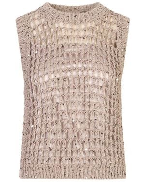 Peserico Sleeveless Open-Knit Top - Brown