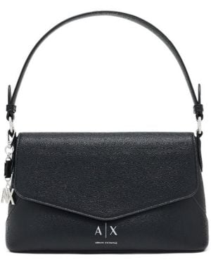 ARMANI EXCHANGE Logo-Plaque Pebbled Shoulder Bag - Black