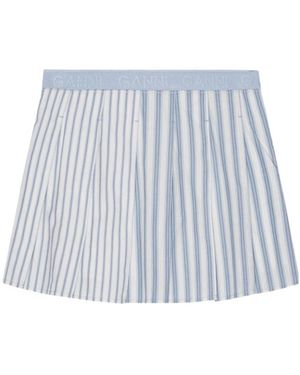 Ganni Stripe Cotton Pleated Mini Skirt - Blue