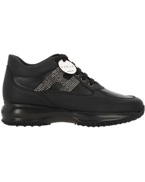 Hogan Round-Toe Lace-Up Sneakers - Black