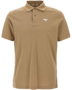 Barbour Logo Embroidered Short-Sleeved Polo Shirt - Natural