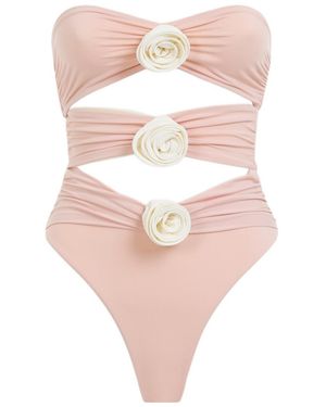 LaRevêche Floral-Appliqué Strapless Swimsuit - Pink