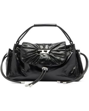 DIESEL Gathered Flap Shoulder Bag - Black